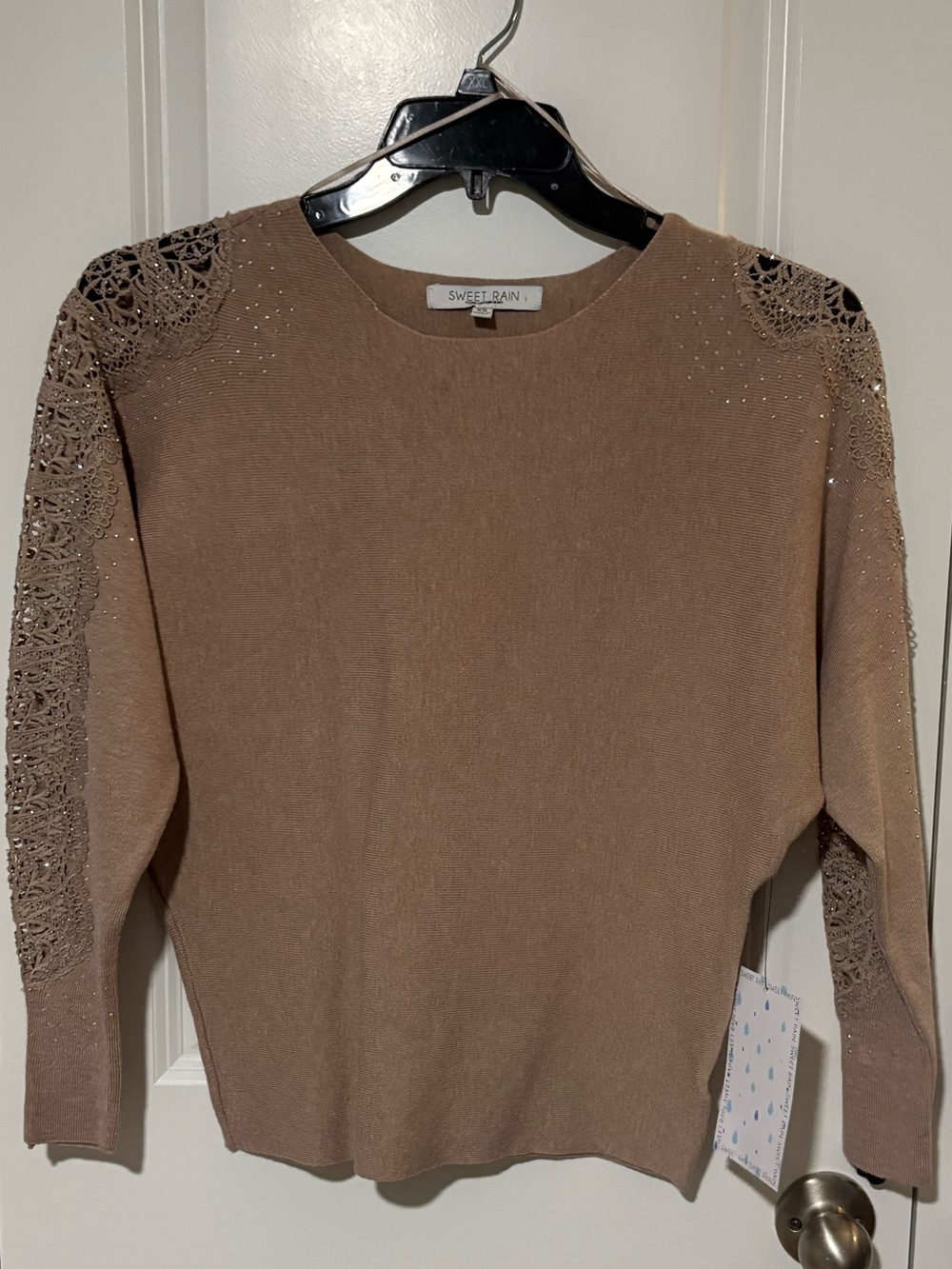 Sweet Rain Taupe Embellished Lace Sleeve Sweater Size XS NWT